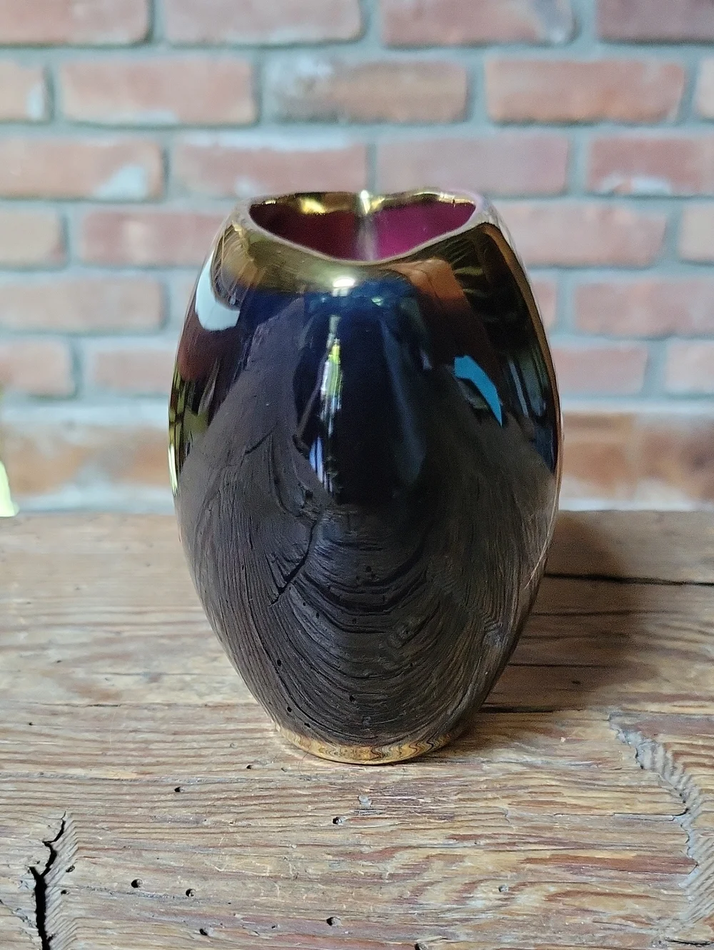MCM Vintage Bavarian Cobalt Blue & 24K Gold Floral Planter Vase - Picture 3 of 7